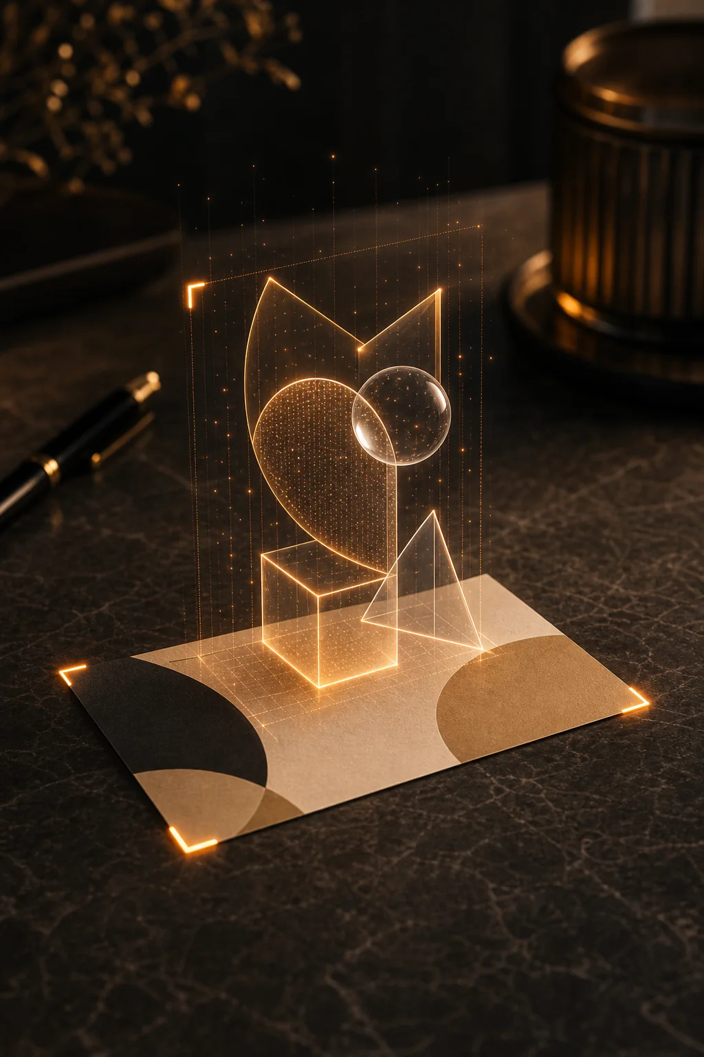 Business card triggering a small augmented reality sculpture.