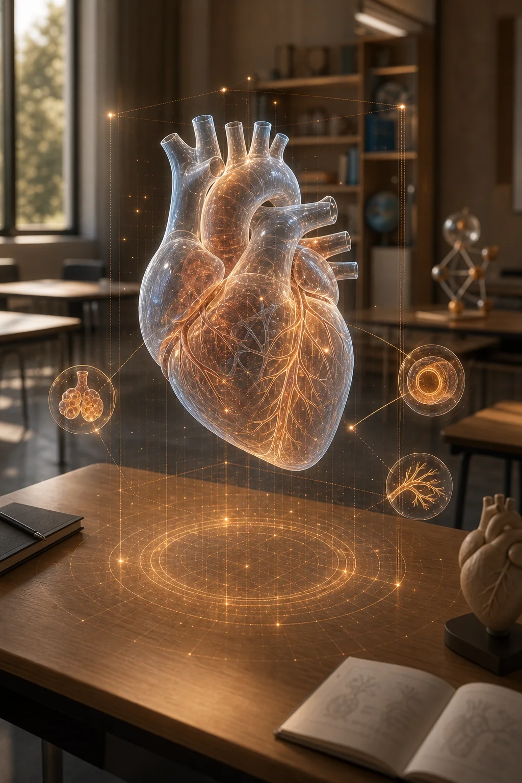 Immersive education scene with an augmented reality anatomy model.