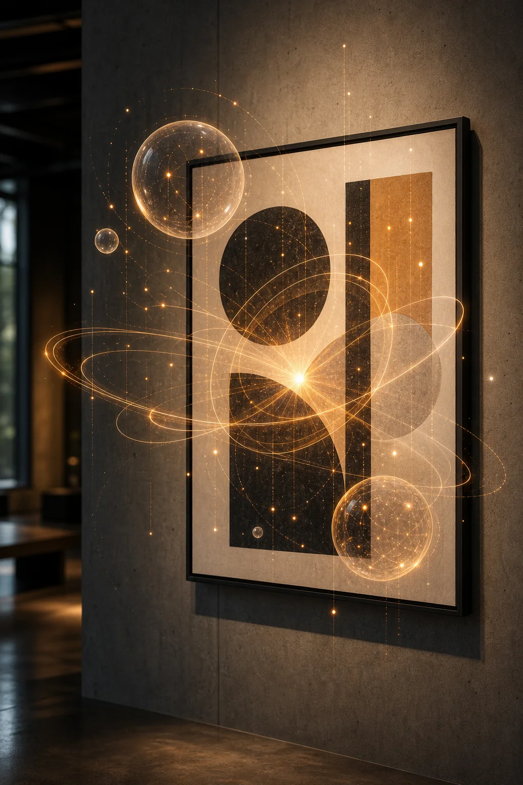 Interactive poster with augmented reality shapes emerging from it.
